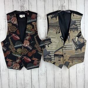 VTG Attitudes Black Grand Piano Classical Music Tapestry Vests Size Medium & XL